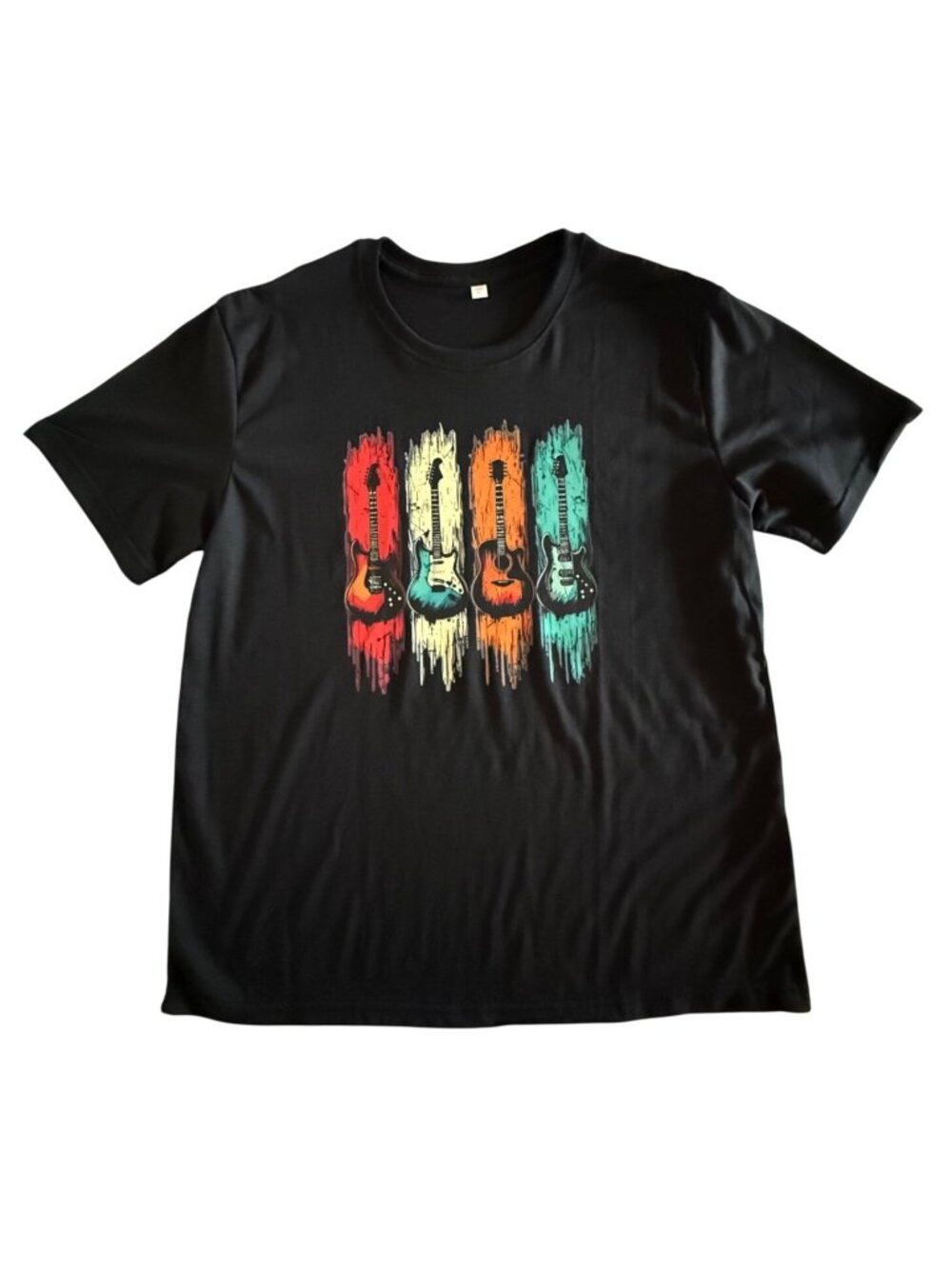 Retro Guitar Shirt Size L Black Music Graphic Tee Cotton Casual